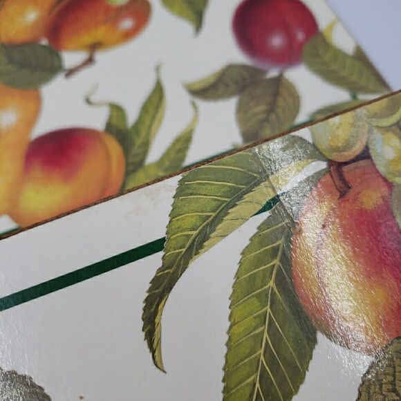 Cork Back Place Mats Fruit Harvest Vtg Plum Apple Green Grapes Pear Peach 2PC - Picture 10 of 16